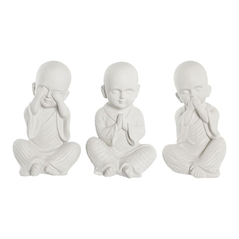 Figurine Décorative DKD Home Decor 24 x 22 x 39 cm Blanc Moine Oriental (3 Pièces)