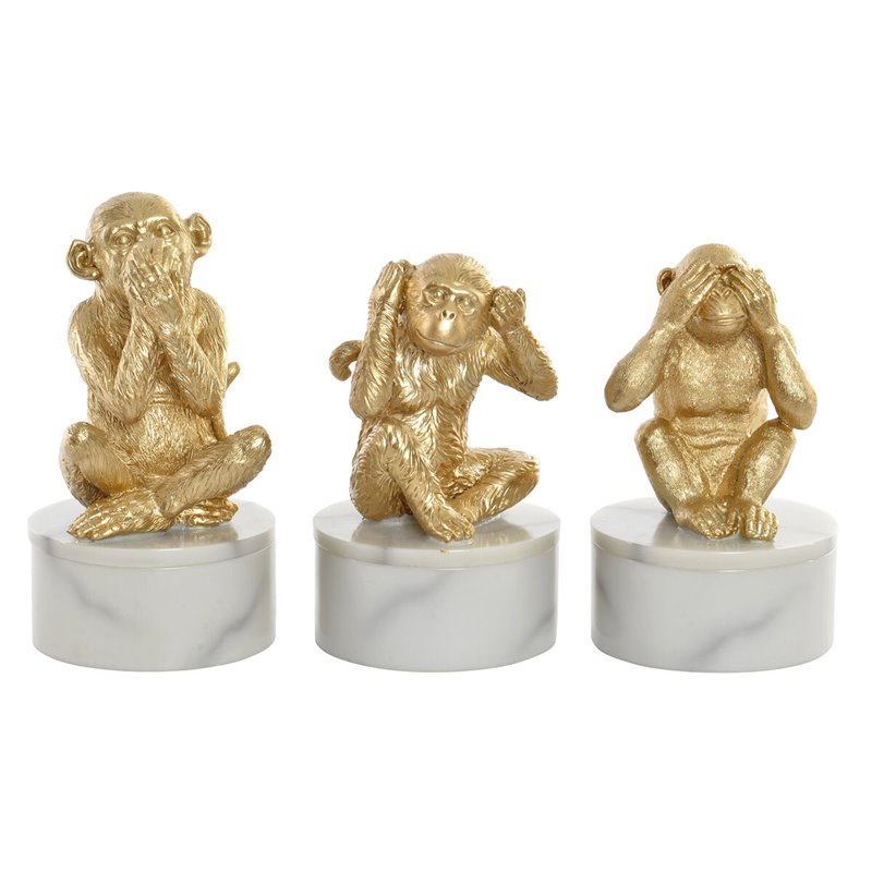 Figurine Décorative DKD Home Decor Blanc Doré Tropical Singes 10,5 x 10,5 x 18,5 cm (3 Pièces)