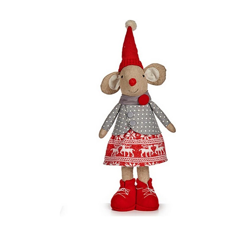 Figurine Décorative Souris Noël 48 cm Blanc Rouge Gris Crème