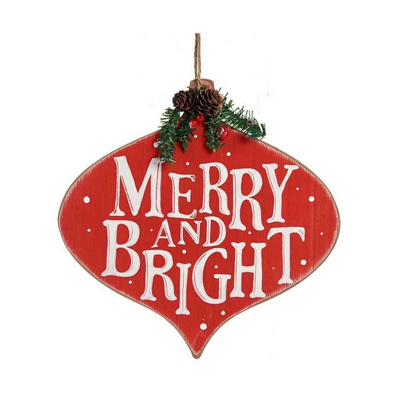 Panneau Merry and Bright 30 x 3,5 x 30 cm Rouge Blanc Vert Plastique Bois MDF