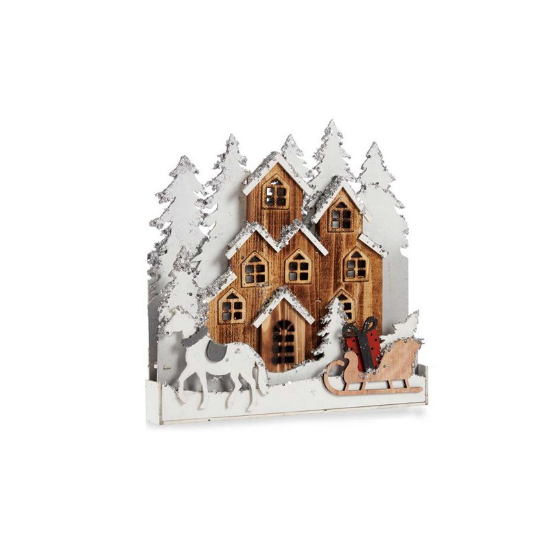 Figurine Décorative Blanc Marron Bois ville 44 x 44,5 x 6 cm Noël