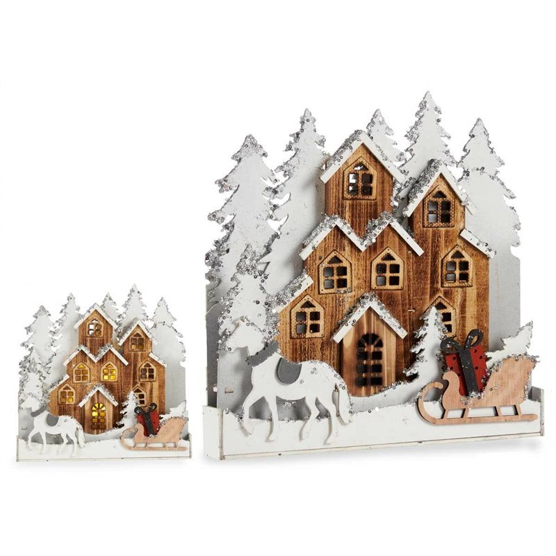 Image secondaire de Figurine Décorative Blanc Marron Bois ville 44 x 44,5 x 6 cm Noël