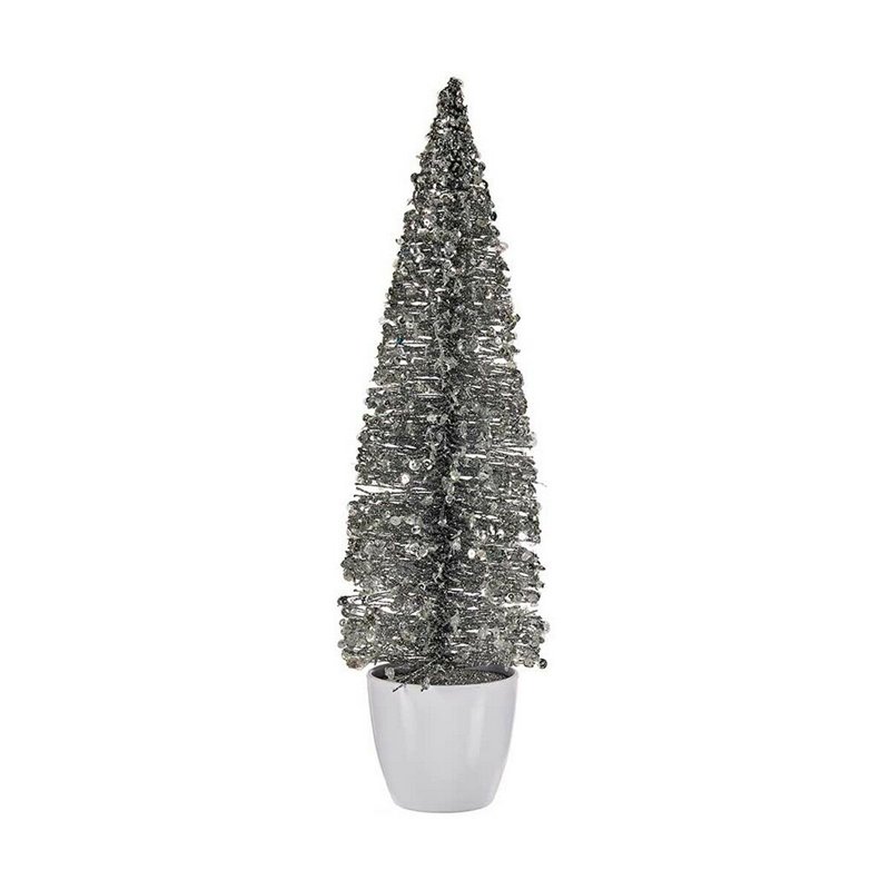 Sapin de Noël Grand 10 x 38 x 10 cm Argenté Blanc Plastique