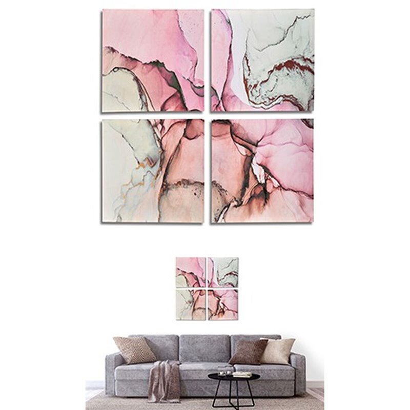 Image secondaire de Jeu de 4 tableaux Toile Rose Marbre 35 x 7 x 35 cm (6 Unités)