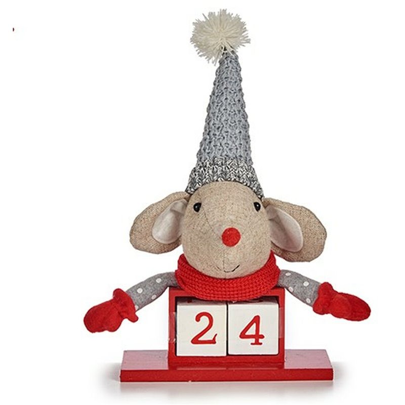 Image secondaire de Figurine Décorative Souris Calendrier Rouge Gris Bois 20 x 11 x 20 cm (8 Unités)