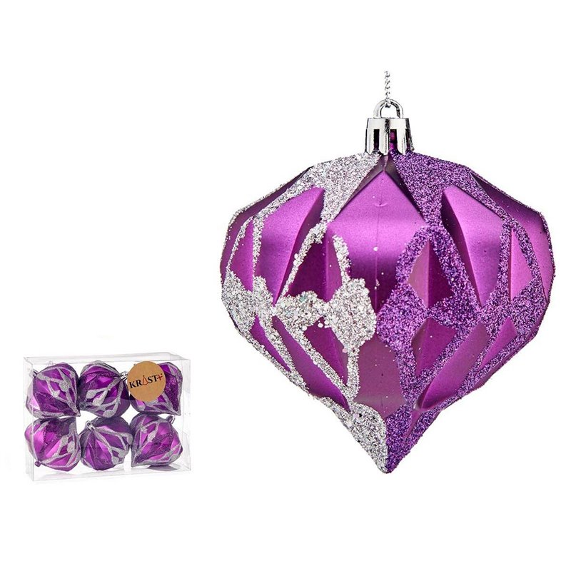 Image secondaire de Lot de boules de Noël Diamant Violet Argenté Plastique 8 x 9 x 8 cm (12 Unités)