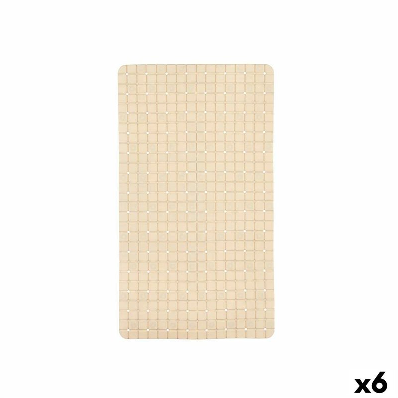 Tapis de Douche Antidérapant Carreaux Beige PVC 67,7 x 38,5 x 0,7 cm (6 Unités)