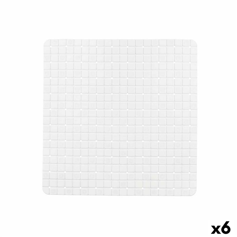 Tapis de Douche Antidérapant Carreaux Blanc PVC 50,3 x 50,3 x 0,7 cm (6 Unités)