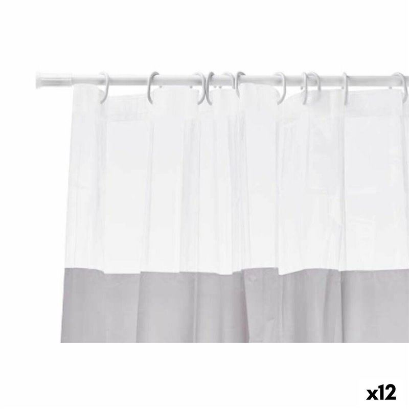 Rideau de Douche Transparent 180 x 180 cm Gris Plastique PEVA (12 Unités)