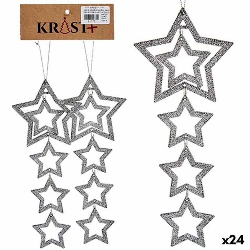 Ensemble Décorations de Noël Argenté Plastique Paillettes Étoile 19 x 0,2 x 23 cm (24 Unités)