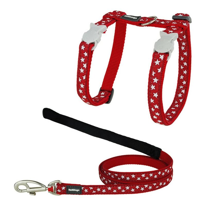 Harnais pour chat Red Dingo Style Rouge Étoile Blanc Sangle