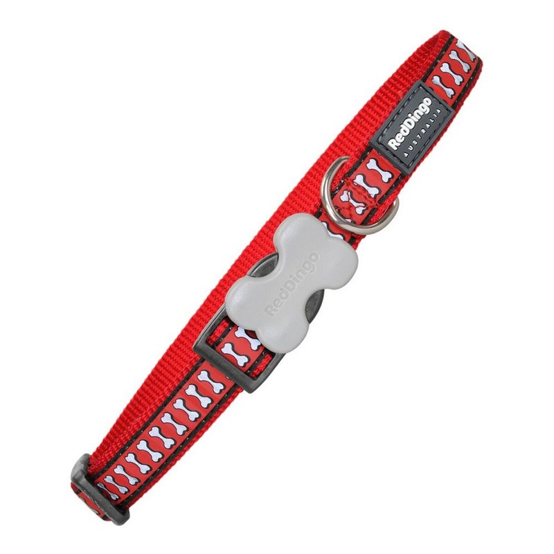 Collier pour Chien Red Dingo Réfléchissant Os Rouge (1,5 x 24-36 cm)