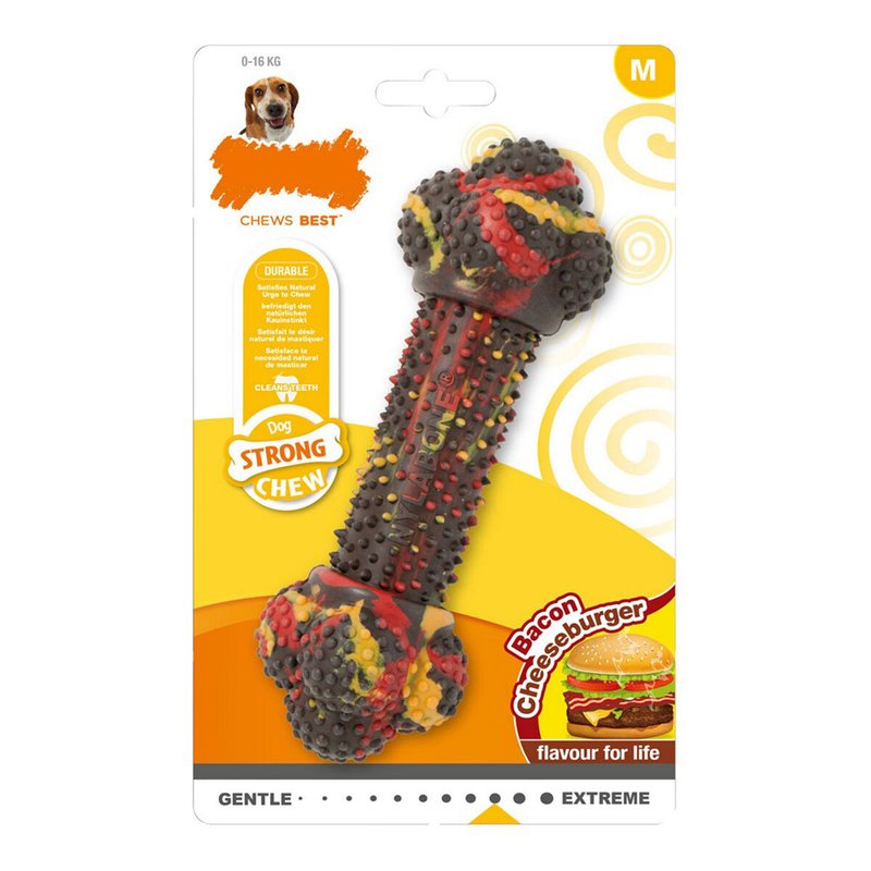 Jouet pour chien Nylabone Strong Chew Bacon Fromage Hamburgers Caoutchouc Taille M