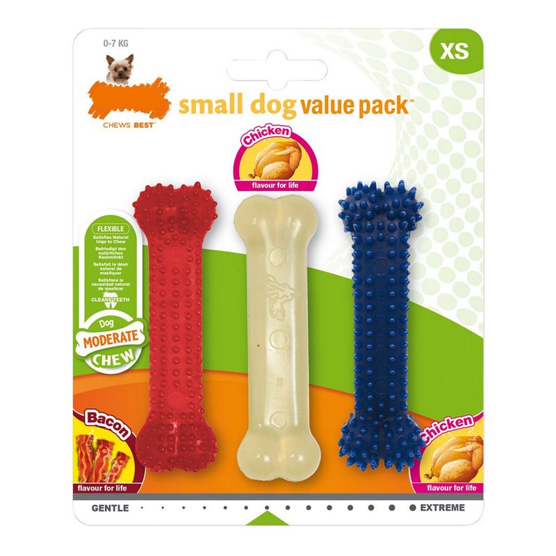 Jouet pour chien Nylabone Value Pack Bacon Taille S Poulet Thermoplastique (3 pcs)