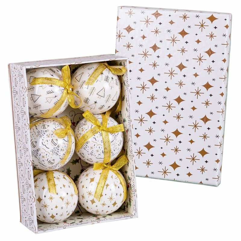 Boules de Noël Blanc Doré Papier Polyfoam 7,5 x 7,5 x 7,5 cm (6 Unités)