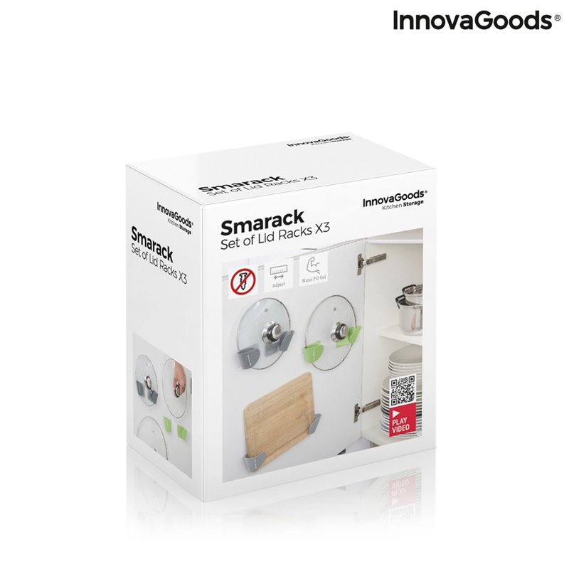 Image secondaire de Set de 3 Supports Mural Adhésif pour Couvercle de Cuisine Smarack InnovaGoods