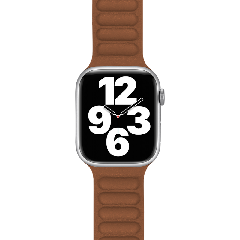 Image secondaire de Bracelet Cuir pour Apple Watch 42-44-45-49mm Marron/Orange Bigben