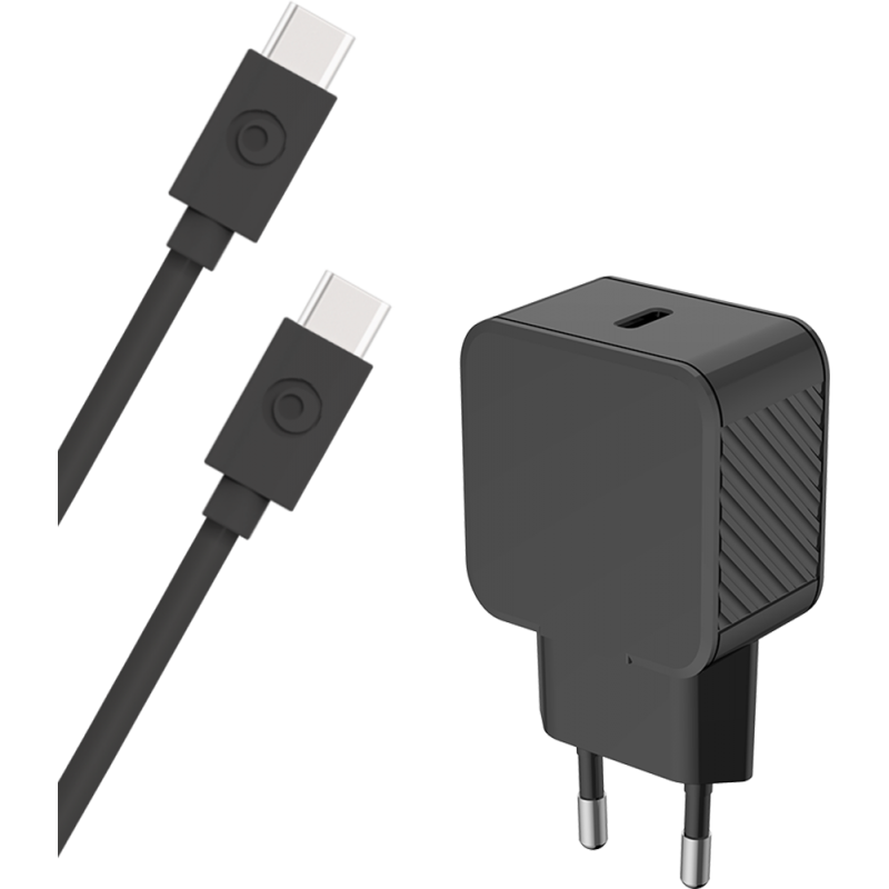 Chargeur maison USB C 25W Power Delivery + Câble USB C/USB C Noir - 10