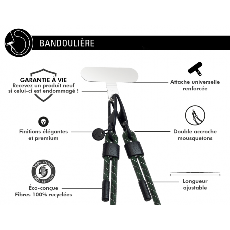 Image secondaire de Bandoulière téléphone Universelle Cordon Motif Kaki - Garantie à vie F