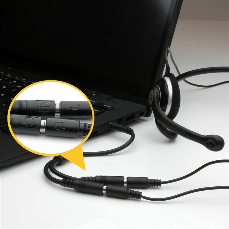 Image secondaire de Startech.com Adaptateur pour casque avec prises pour écouteur et microphone séparées - Mini-Jack 3,5mm 1x (M) 2x (F) - Noir