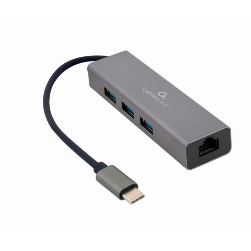 Hub USB-C 4 Ports GEMBIRD A-cmU3-LAN-01 Blanc Gris