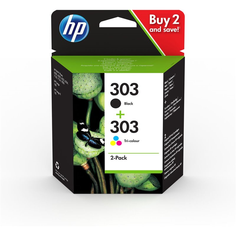 HP Pack de 2 cartouches authentiques d'encre noire/trois couleurs 303