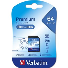 Carte Mémoire SD Verbatim PREMIUM SDXC C10/U1 64 GB 2 g