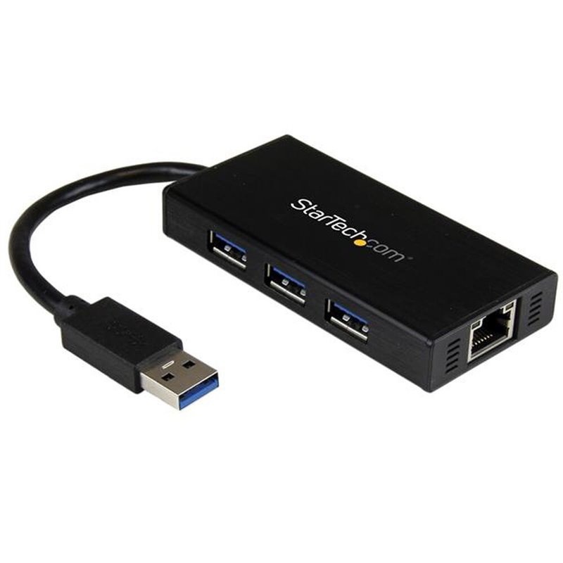 Startech.com Hub USB 3.0 (5Gbps) portable à 3 ports avec câble intégré plus Gigabit Ethernet - Aluminium