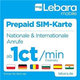 Lebara Carte Sim prépayée  incluant 7,50E de crédit 5E 2,50E - Appels,