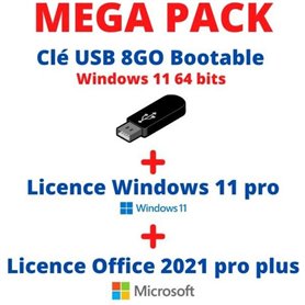 PACK WINDOWS 11 SUR CLE USB BOOTABLE + LICENCE WINDOWS 11 PRO + LICENC