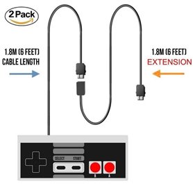 Pack de 2 Manette + Cable Extension 1.8M pour Nintendo NES Classic Min