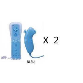 YSFMODE® 2 Manettes  Motion Plus Bleu + 2 nunchuck Bleu pour WII