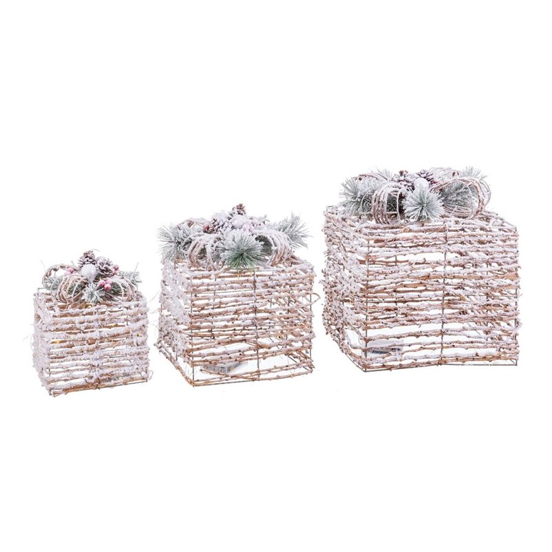 Décorations de Noël Naturel Métal Plastique Fibre Boîte Cadeau 25 x 25 x 36 cm (3 Unités)