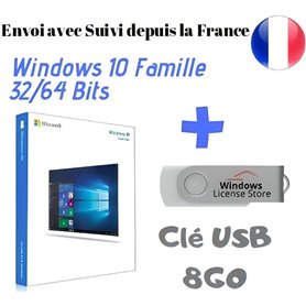 Clé USB Bootable 8GO Windows 10 famille + Licence