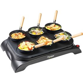 Bestron Appareil a raclette, Mini Grill pour 1 à 2 personnes, avec 2  poêlons et 2 spatules, avec revêtement antiadhésif, 350 Watts, couleur:  noir/bois : : Cuisine et Maison