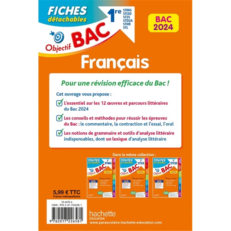 Objectif BAC 2024 Fiches Détachables Français 1res STMG - STI2D - ST2S ...