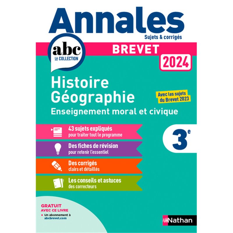 Annales Brevet Histoire Géographie Enseignement Moral et Civique 2024