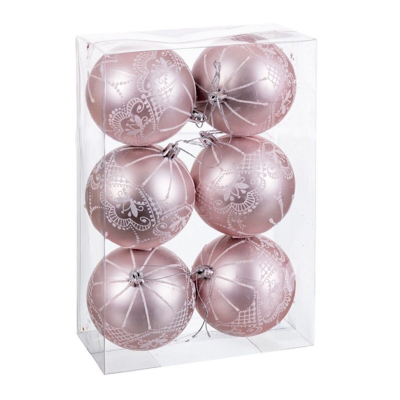 Boules de Noël Rose Plastique 8 cm (6 Unités)