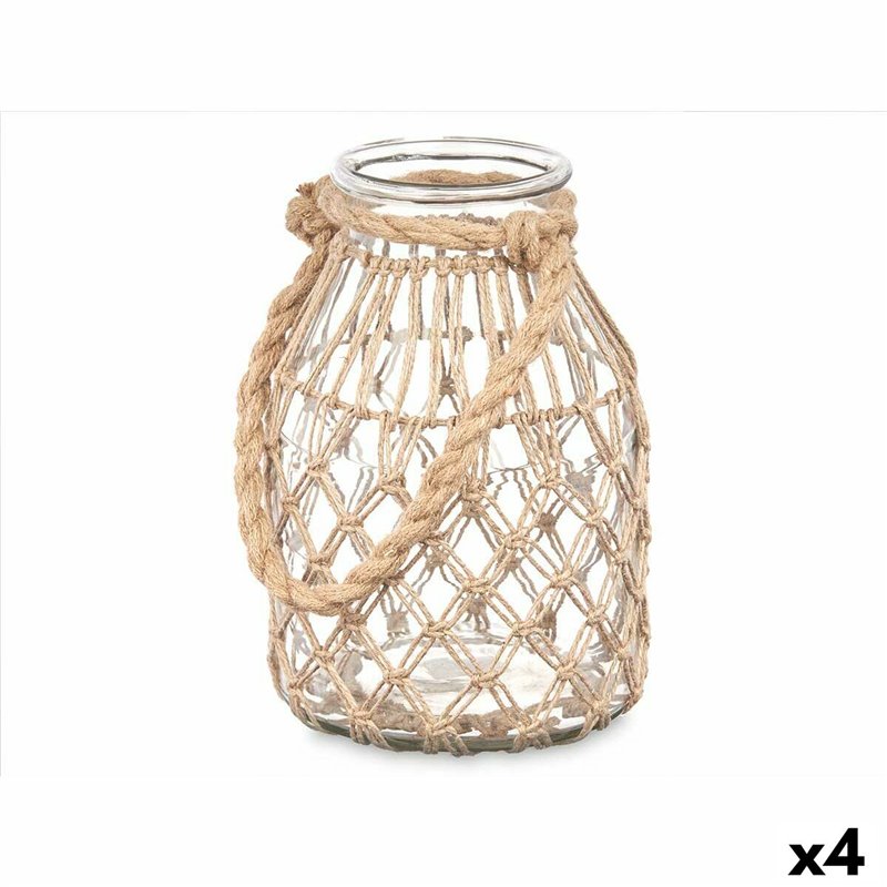 Bougeoir Boîte Transparent Naturel verre Corde 17 x 25 cm (4 Unités)