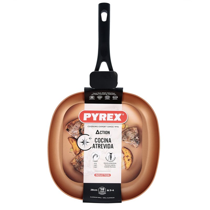 Poêle à Griller Lisse Pyrex Action Carré Métal Ø 28 cm