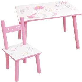 FUN HOUSE - Table licorne h 41.5 cm x l 61 cm x p 42 cm avec une chais