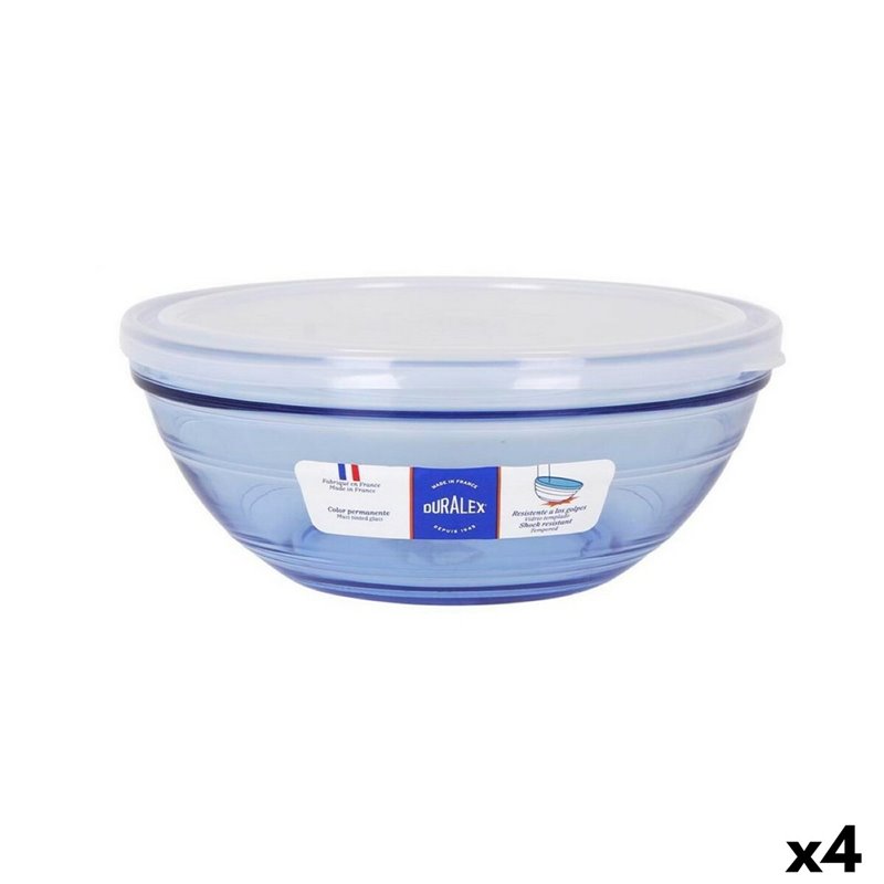 Panier-Repas rond avec couvercle Duralex Verre Bleu Ø 20,5 cm (4 Unités) 