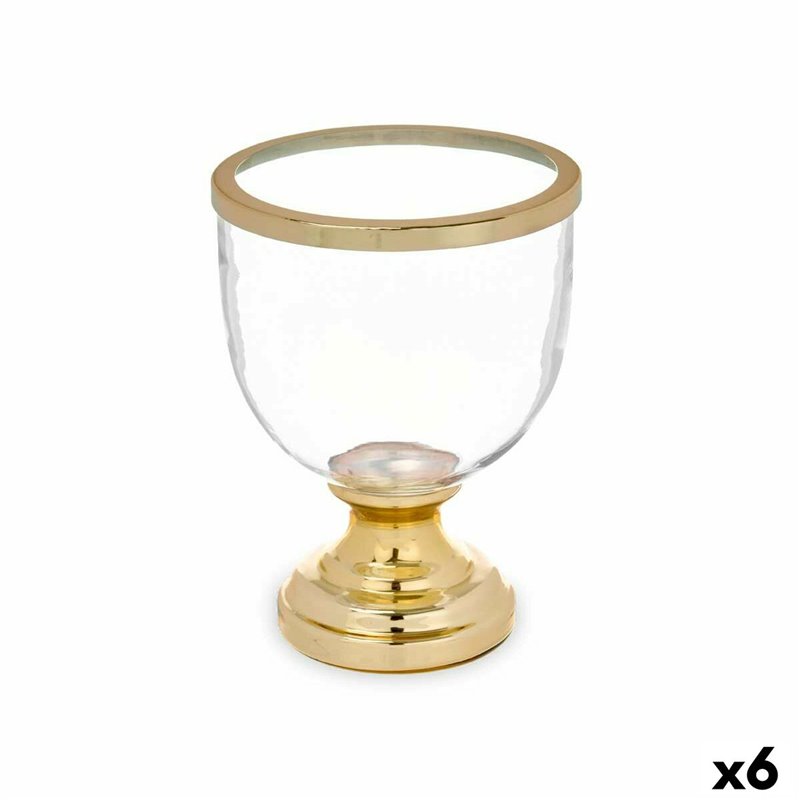 Bougeoir Verre Doré Acier 17,3 x 23,5 x 17,3 cm (6 Unités)