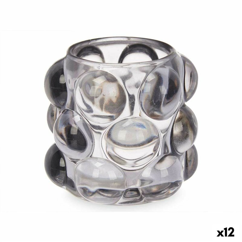 Bougeoir Microsphères Gris Verre 8,4 x 9 x 8,4 cm (12 Unités)