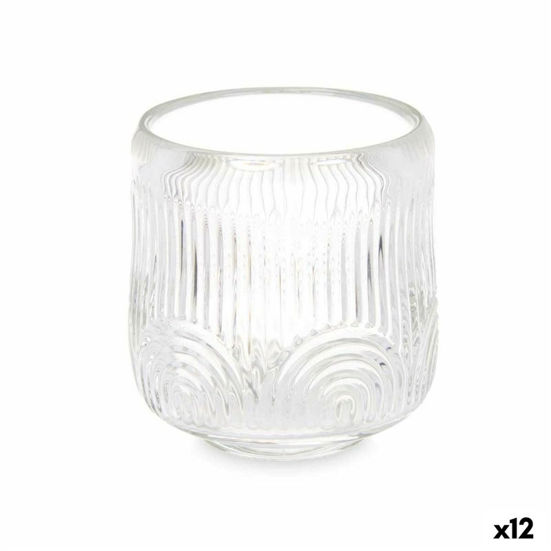 Bougeoir Rayures Transparent Verre 9 x 9,5 x 9 cm (12 Unités)