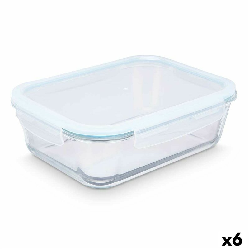 Boîte à lunch Transparent Silicone Verre Borosilicaté 2,8 L 29,5 x 9 x 22,8 cm (6 Unités)