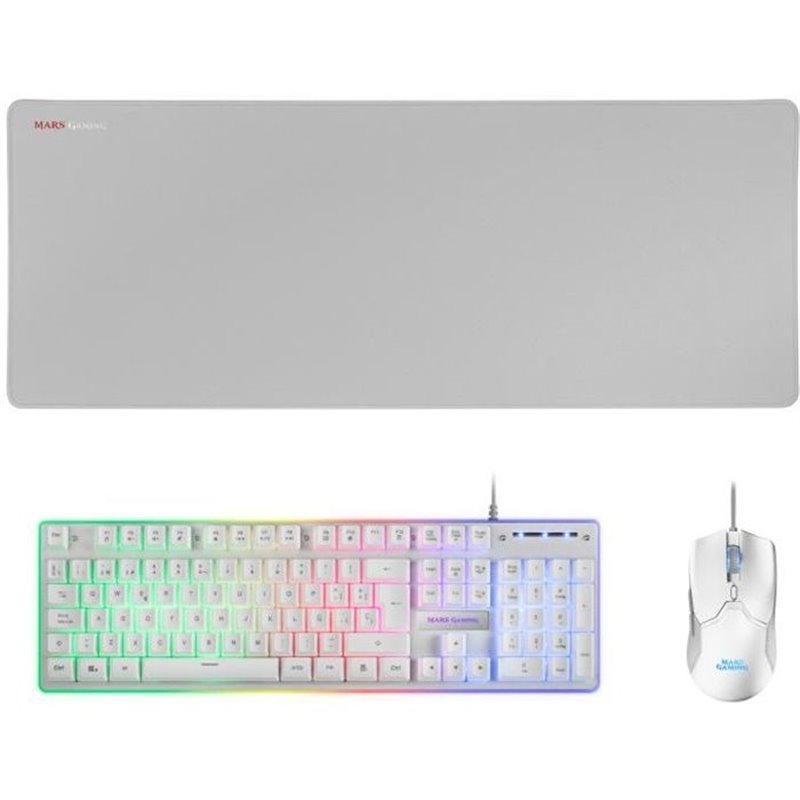 Clavier et Souris Gaming Mars Gaming MCPXWES Blanc Espagnol Qwerty Qwerty LED RGB