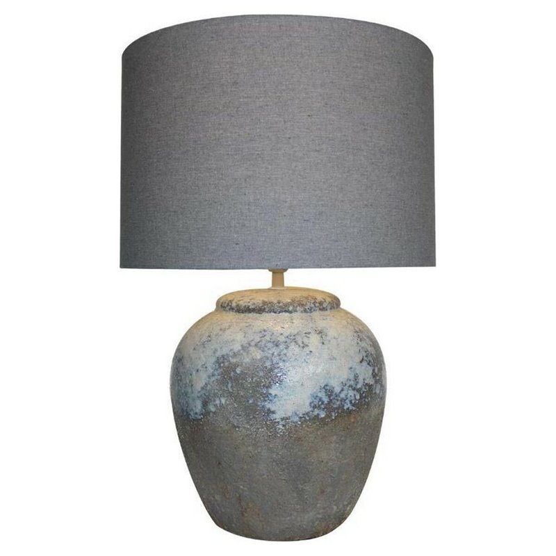 Lampe de bureau DKD Home Decor Toile Céramique Gris (38 x 38 x 60 cm)