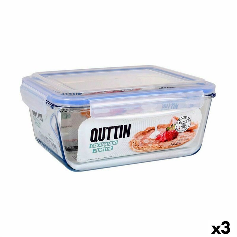 Boîte à lunch hermétique Quttin Rectangulaire 3,5 L (3 Unités)