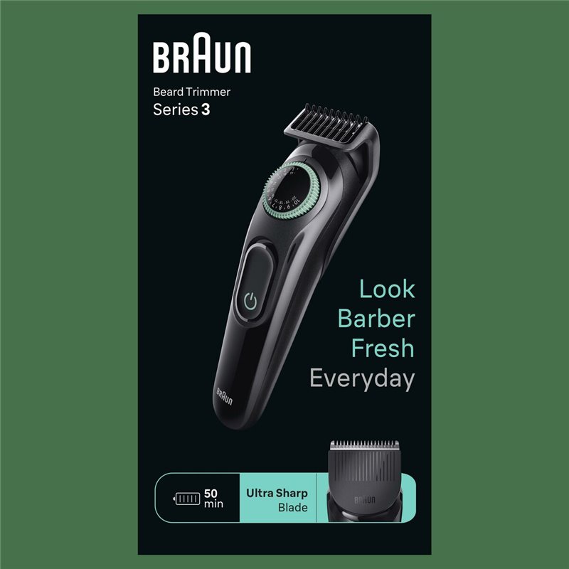 Braun BeardTrimmer 3 BT3411 Batterie 40 2 cm Noir, Vert